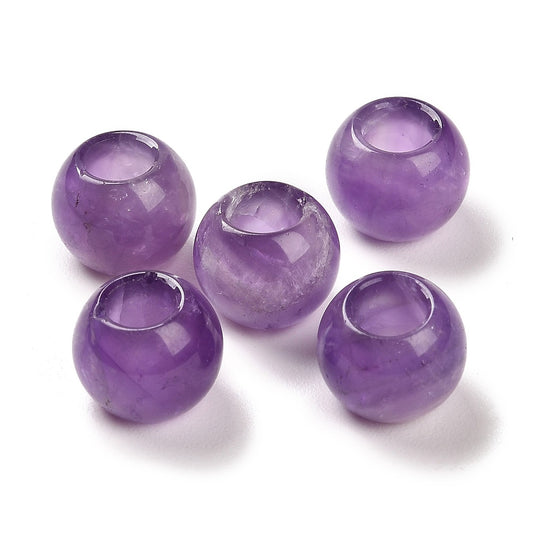 BD548 - 10 pcs Purple Smooth Gemstone Natural Stone Round Spacer Beads - Amethyst - 12mm - Large Hole: 5.5mm - Fits European Cords and Paracord!