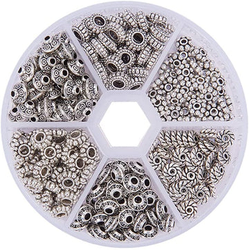BD552 - 300 Beads - 6mm-7.5mm Assortment Box of Antique Silver Tibetan Alloy Rondelle Beads - Hole Size: 1mm-3.5mm - 6 Styles!
