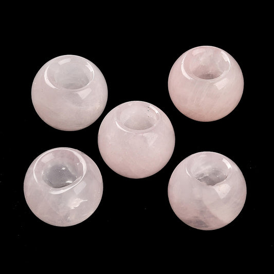 BD553 - 10 pcs Pink Smooth Gemstone Natural Stone Round Spacer Beads - Rose Quartz - 12mm - Large Hole: 5.5mm - Fits European Cords and Paracord!