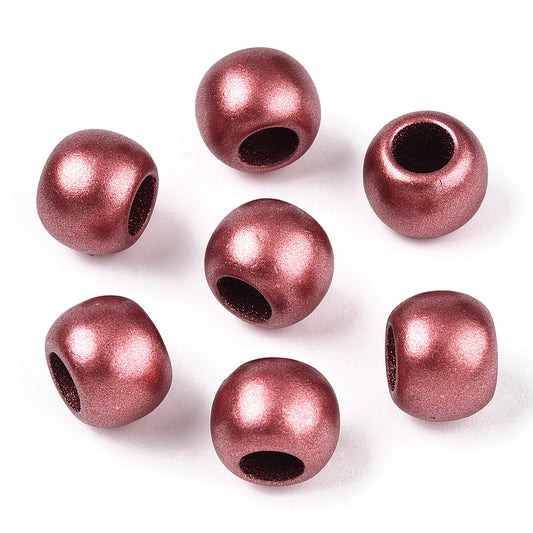 BD618 - 100 pcs Red Matte Acrylic Smooth Ball Spacer Beads - 10mm - Large Hole: 4.7mm - Fits European Cords and Paracord!