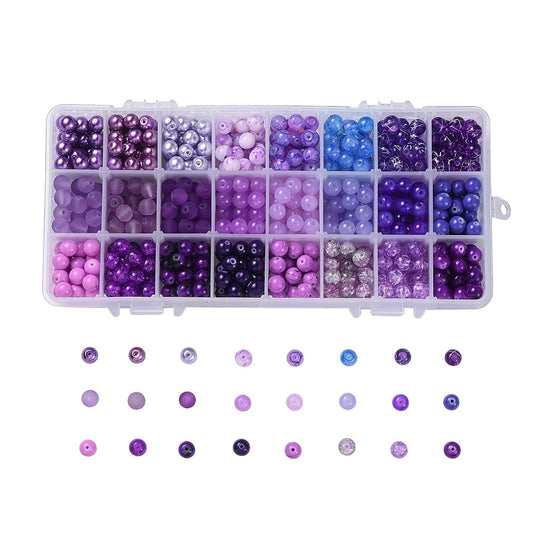 BD702 - 720 Beads - 8mm Assortment Box of Glass Gradient Style Round Beads - Hole Size: 1.3mm-16mm - 24 Colors! Purples