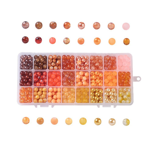 BD707 - 720 Beads - 8mm Assortment Box of Glass Gradient Style Round Beads - Hole Size: 1.3mm-16mm - 24 Colors! Oranges