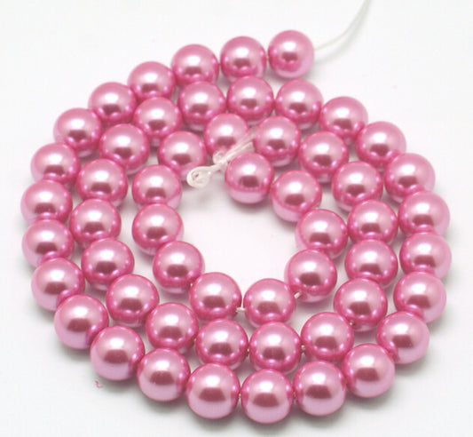 BD737 - 10mm Pastel Pink Glass Pearl Imitation Round Beads - 15 inch strand - Approx 42 beads per strand - Hole Size: 1.5mm (Copy)
