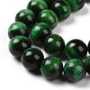 BD814 - 35 pcs Black and Green Tiger Eye Swirl Round Loose Beads - 10mm - Hole Size: 1mm - 15" Strand