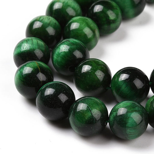 BD814 - 35 pcs Black and Green Tiger Eye Swirl Round Loose Beads - 10mm - Hole Size: 1mm - 15" Strand