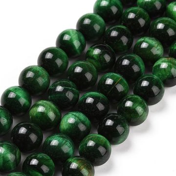 BD814 - 35 pcs Black and Green Tiger Eye Swirl Round Loose Beads - 10mm - Hole Size: 1mm - 15" Strand