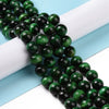 BD814 - 35 pcs Black and Green Tiger Eye Swirl Round Loose Beads - 10mm - Hole Size: 1mm - 15" Strand