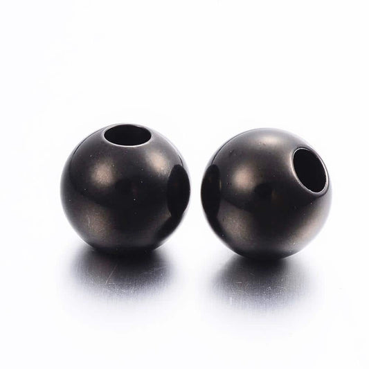 BD847 - 10 pcs 304 Stainless Steel Ball Spacer Beads- 12mm x 11mm - Hole: 3.9mm - Black - Tarnish Resistant!