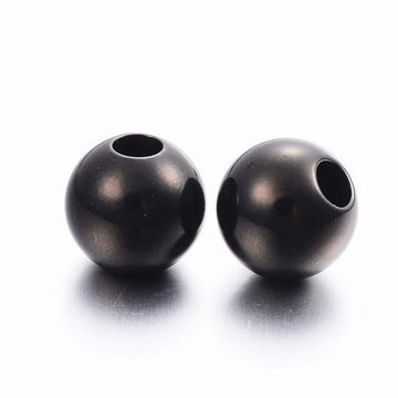 BD900 - 10 pcs 304 Stainless Steel Ball Spacer Beads- 12mm x 11mm - Hole: 4.9mm - Black - Tarnish Resistant!
