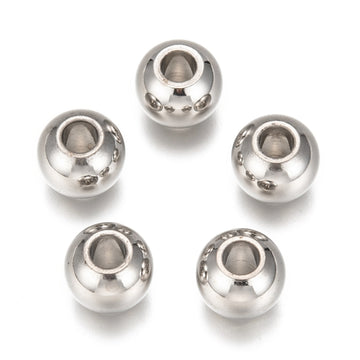 BD851 - 10 pcs 304 Stainless Steel Silver Ball Spacer Beads- 12mm x 11mm - Large Hole: 4mm - Silver - Tarnish Resistant!