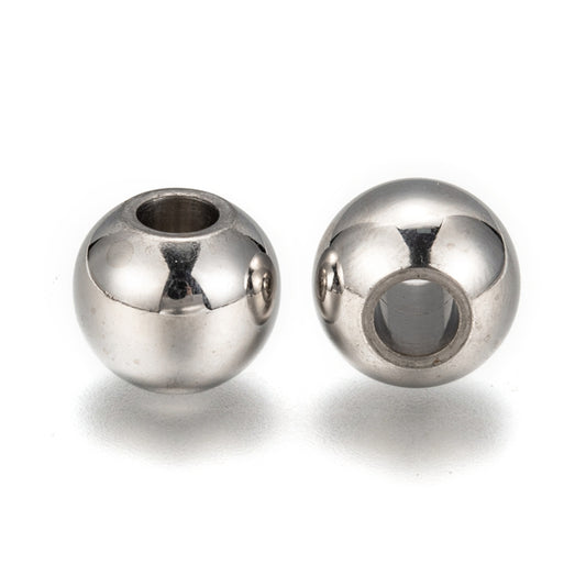 BD851 - 10 pcs 304 Stainless Steel Silver Ball Spacer Beads- 12mm x 11mm - Large Hole: 4mm - Silver - Tarnish Resistant!