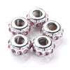 BD854 - 10 pcs Antique Silver and Purple Rhinestone Rondelle Spacer Beads - 14mm - Large Hole: 5mm - Fits European Cords and Paracord