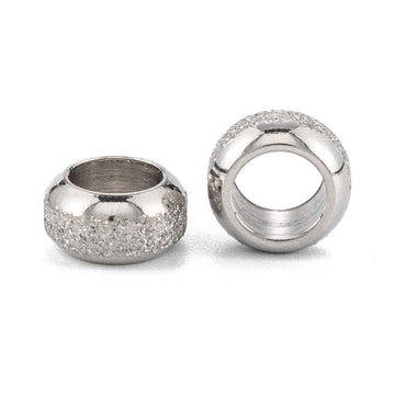 BD856 - 20 pcs 201 Stainless Steel Frosted Spacer Beads- 8mm x 4mm - Hole: 5mm - Silver - Tarnish Resistant! Fits Paracord and European Cords!