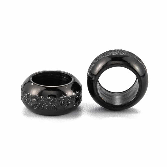 BD859 - 10 pcs 201 Stainless Steel Frosted Spacer Beads- 8mm x 4mm - Hole: 5mm - Black - Tarnish Resistant! Fits Paracord and European Cords!