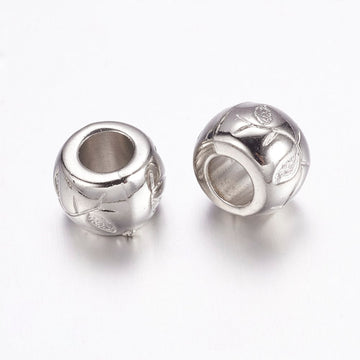 BD861 - 50 pcs Silver Tone Plastic Flower Ball Spacer Beads - 10mm - Large Hole: 4.5mm - Fits European Cords and Paracord!