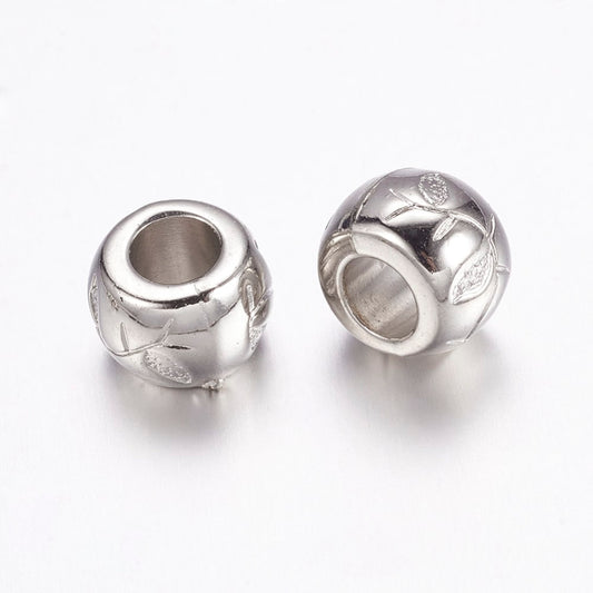BD861 - 50 pcs Silver Tone Plastic Flower Ball Spacer Beads - 10mm - Large Hole: 4.5mm - Fits European Cords and Paracord!
