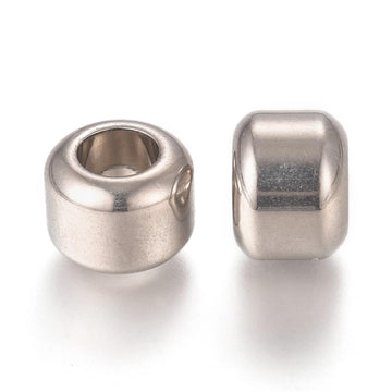 BD862 - 10 pcs 201 Stainless Steel Silver Metal Smooth Drum Column Spacer Beads - 10mm - Large Hole: 5.5mm - Fits European Cords and Paracord!