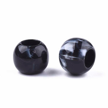 BD891 - 75 pcs Black Smooth Gemstone Style Acrylic Ball Spacer Beads - 12mm - Large Hole: 5.5mm - Fits European Cords and Paracord!