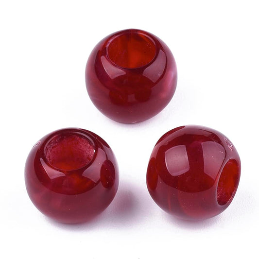 BD866 - 75 pcs Red Smooth Gemstone Style Acrylic Ball Spacer Beads - 12mm - Large Hole: 5.5mm - Fits European Cords and Paracord!