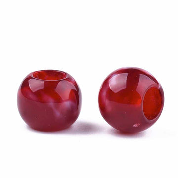 BD866 - 75 pcs Red Smooth Gemstone Style Acrylic Ball Spacer Beads - 12mm - Large Hole: 5.5mm - Fits European Cords and Paracord!