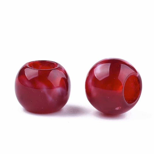 BD866 - 75 pcs Red Smooth Gemstone Style Acrylic Ball Spacer Beads - 12mm - Large Hole: 5.5mm - Fits European Cords and Paracord!