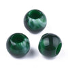 BD867 - 75 pcs Green Smooth Gemstone Style Acrylic Ball Spacer Beads - 12mm - Large Hole: 5.5mm - Fits European Cords and Paracord!