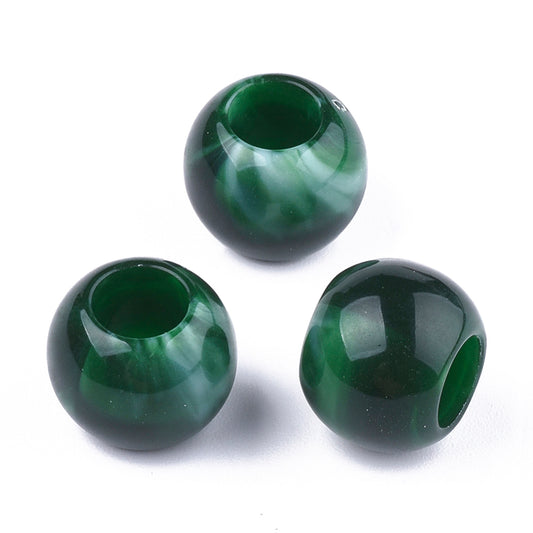 BD867 - 75 pcs Green Smooth Gemstone Style Acrylic Ball Spacer Beads - 12mm - Large Hole: 5.5mm - Fits European Cords and Paracord!