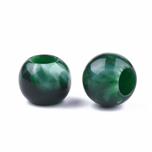 BD867 - 75 pcs Green Smooth Gemstone Style Acrylic Ball Spacer Beads - 12mm - Large Hole: 5.5mm - Fits European Cords and Paracord!