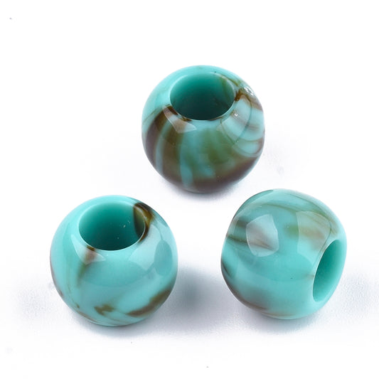 BD869 - 75 pcs Turquoise Smooth Gemstone Style Acrylic Ball Spacer Beads - 12mm - Large Hole: 5.5mm - Fits European Cords and Paracord!