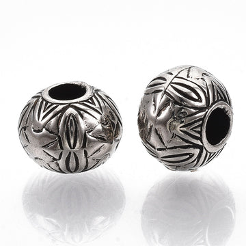 BD870 - 50 pcs Antique Silver Plastic Carved Ball Spacer Beads - 10mm - Large Hole: 4mm