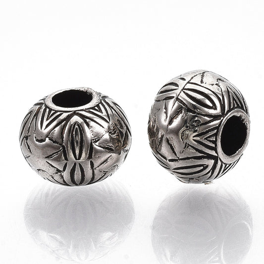 BD870 - 50 pcs Antique Silver Plastic Carved Ball Spacer Beads - 10mm - Large Hole: 4mm
