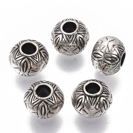 BD870 - 50 pcs Antique Silver Plastic Carved Ball Spacer Beads - 10mm - Large Hole: 4mm