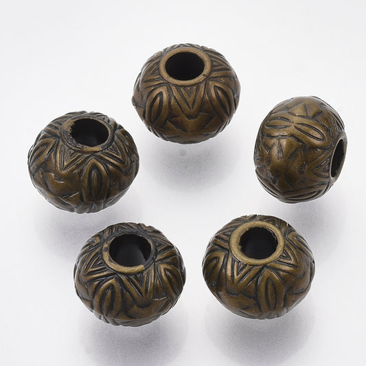 BD871 - 50 pcs Antique Bronze Plastic Carved Ball Spacer Beads - 10mm - Large Hole: 4mm
