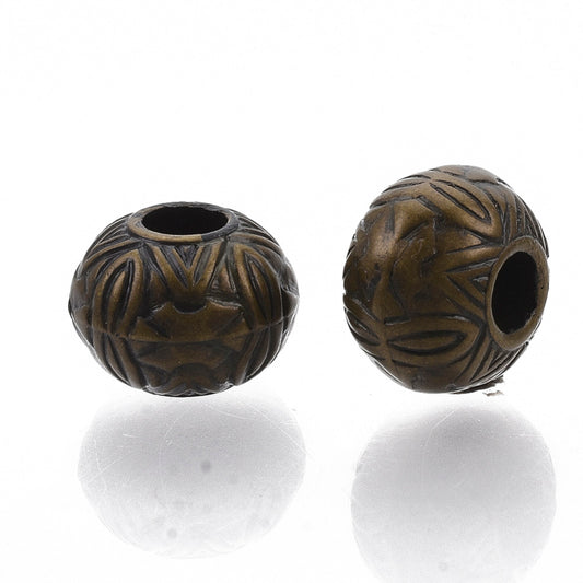 BD871 - 50 pcs Antique Bronze Plastic Carved Ball Spacer Beads - 10mm - Large Hole: 4mm