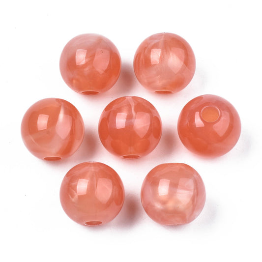 BD872 - 10 pcs Coral Smooth Gemstone Style Acrylic Ball Spacer Beads - 20mm - Large Hole: 5mm - Fits European Cords and Paracord!