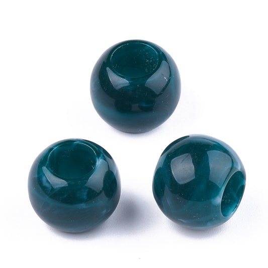 BD875 - 75 pcs Blue Smooth Gemstone Style Acrylic Ball Spacer Beads - 12mm - Large Hole: 5.5mm - Fits European Cords and Paracord!