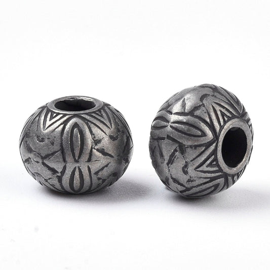 BD876 - 50 pcs Antique Gunmetal Plastic Carved Ball Spacer Beads - 10mm - Large Hole: 4mm