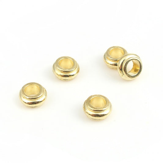 BD877 - 50 pcs Gold Plated Smooth Drum METAL Spacer Beads - 9mm x 5mm - Large Hole: 4.7mm - Fits Paracord and European Cords!