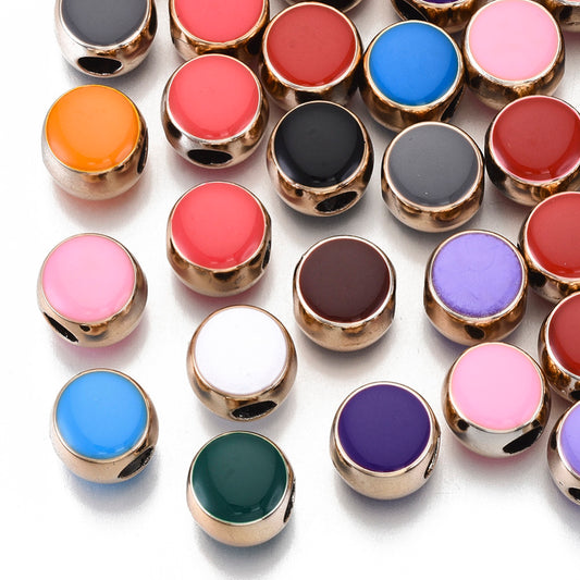 BD882 - 10 pcs Assortment of Rose Gold Acrylic Enamel Flat Round Spacer Beads -12mm - Large Hole: 4.5mm - Fits European Cords and Paracord