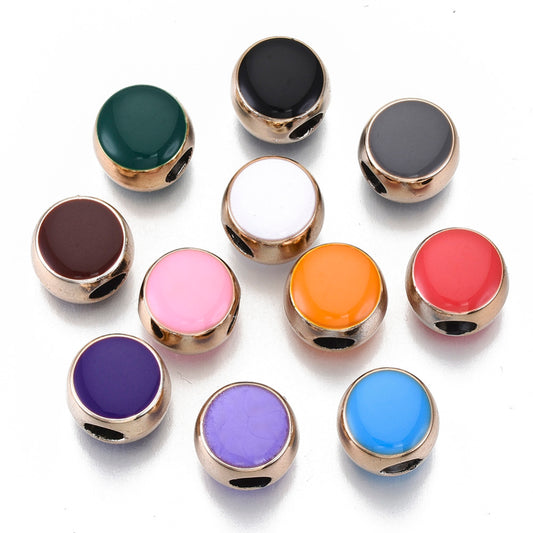 BD882 - 10 pcs Assortment of Rose Gold Acrylic Enamel Flat Round Spacer Beads -12mm - Large Hole: 4.5mm - Fits European Cords and Paracord