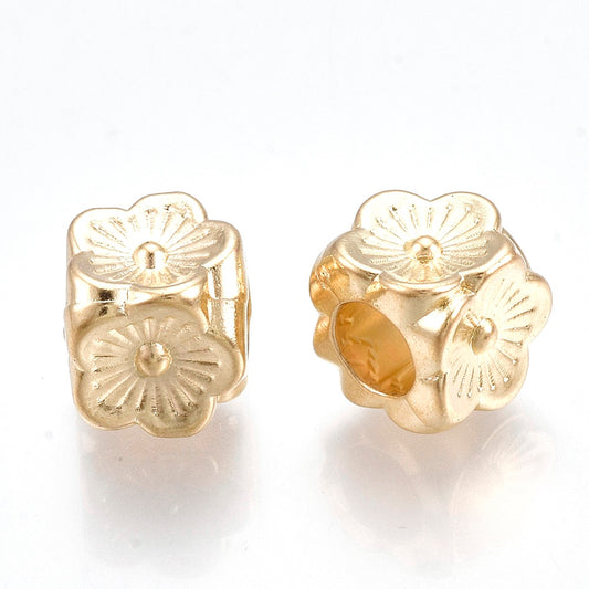 BD883 - 50 pcs Light Gold Plastic Cube Flower Spacer Beads - 8mm - Large Hole: 4.5mm - Fits European Cords and Paracord!
