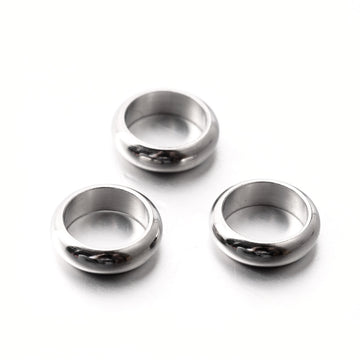 BD884 - 10 pcs 201 Stainless Steel Silver Metal Smooth Rondelle Spacer Beads - 10mm - Large Hole: 7mm - Fits European Cords and Paracord!
