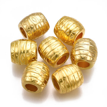 BD886- 50 pcs Gold Tone Plastic Carved Barrel Spacer Beads - 10mm - Large Hole: 4.5mm - Fits European Cords and Paracord!