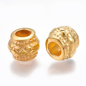 BD887- 100 pcs Gold Tone Plastic Textured Spacer Beads - 10mm - Large Hole: 4.5mm - Fits European Cords and Paracord!