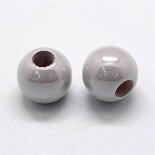 BD889 - 75 pcs Silver ABS Plastic Pearl Imitation Ball Spacer Beads - 12mm - Large Hole: 5mm - Fits European Cords and Paracord!