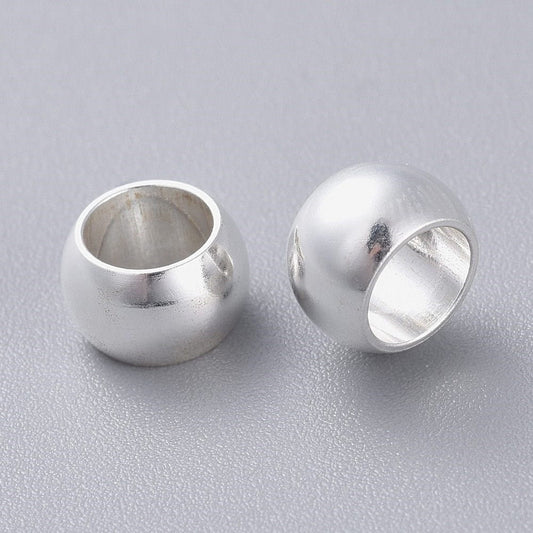 BD890 - 10 pcs 201 Stainless Steel Silver Ball Spacer Beads- 8mm x 5mm - Hole: 5mm - Silver Plated - Tarnish Resistant!