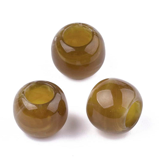 BD892 - 75 pcs Brown Smooth Gemstone Style Acrylic Ball Spacer Beads - 12mm - Large Hole: 5.5mm - Fits European Cords and Paracord!