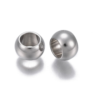 BD893 - 10 pcs 201 Stainless Steel Silver Ball Spacer Beads- 8mm x 5mm - Hole: 4.9mm - Silver Tone - Tarnish Resistant!