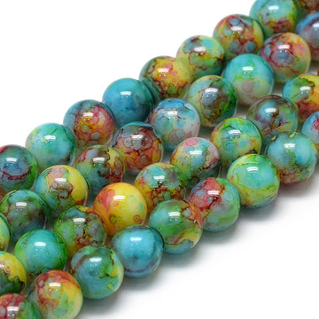 BD902 - 105 pcs Blue, Green and Red Pearl Swirl Glass Round Loose Beads - 8mm - Hole Size: 1.5mm - 32" Strand