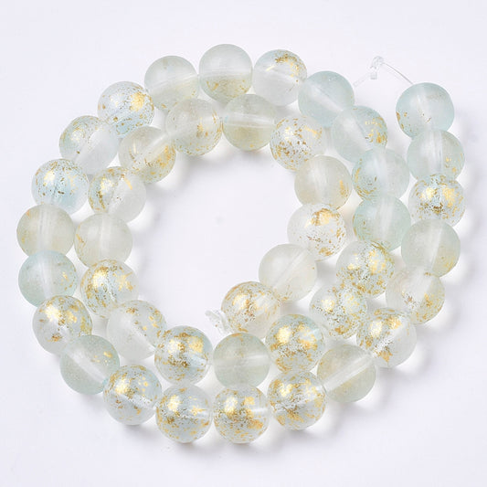 BD907 - 10mm Clear with Gold Tones Frosted Glass Round Beads - 14.8" strand - Approx 39 beads per strand - Hole Size: 1.4mm